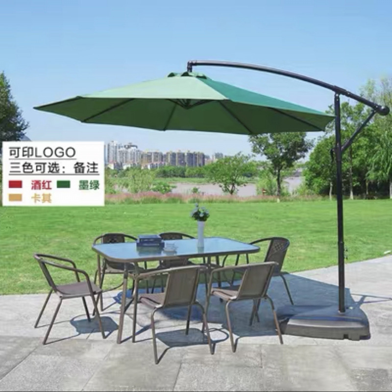 150x90 직사각형 테이블 + 의자 6개 + 바나나 우산