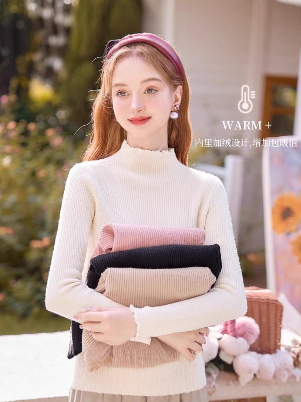 半高领白色加厚加绒针织打底衫女2025新款秋冬小个子内搭毛衣上衣|undefined