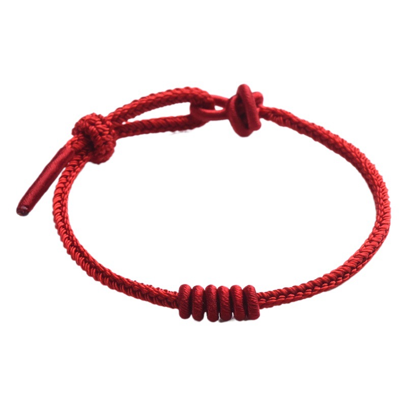Hand-woven eight-strand red rope bracelet semi-finished DIY wearable lucky beads gold pendant jewelry red bracelet for women