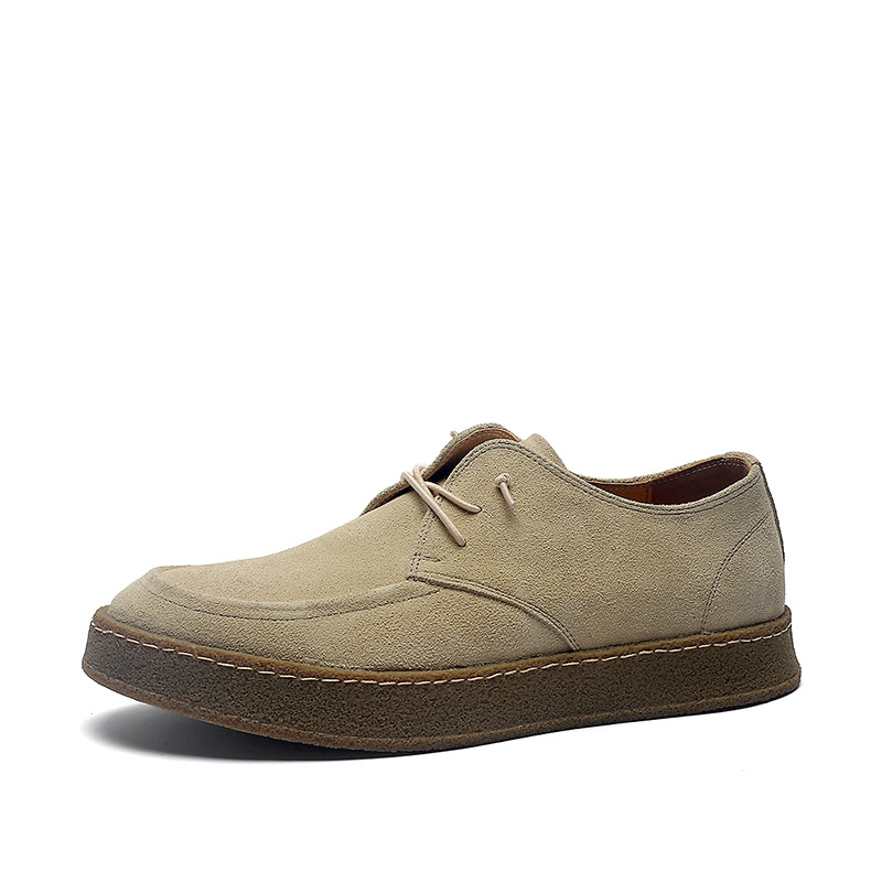 Men's retro suede thick soled casual low top shoes suede frosted men's shoes all match cow leather shoes_vogvips.com