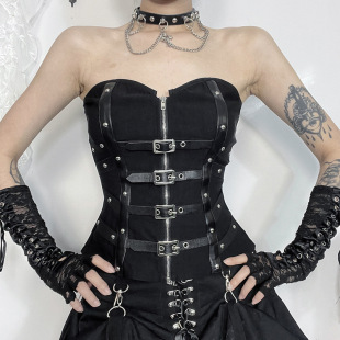 CF24222 Summer 2024 New Cross-border European and American Style Sexy Spice Girls All-match Fishbone Strapless Leather Buckle Vest for Women