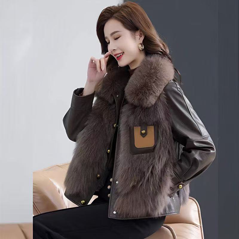 [Designer Style] Haining Fur Spliced Jacket Casual Temperament High-End Women's Jacket