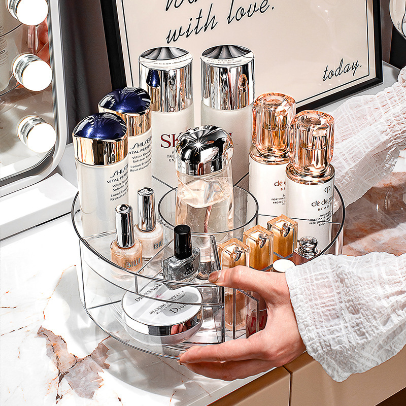 Rotating Cosmetics Storage Box Transparent Large Capacity Storage Turntable Desk Vanity Makeup Table Skincare Perfume Shelf