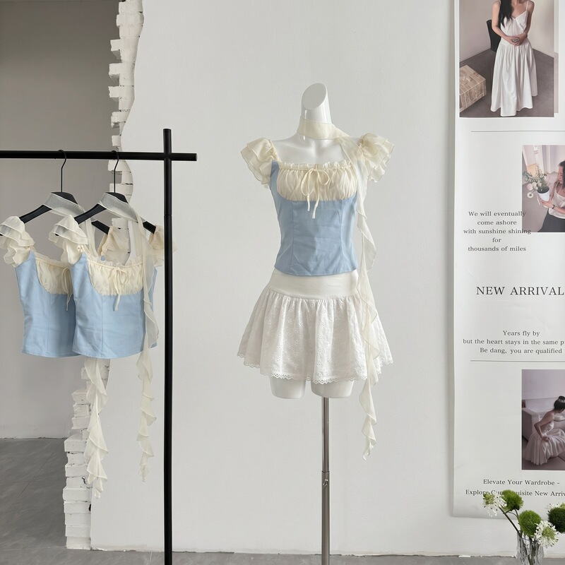 Vintage Ballet-Style Detachable Lace Blouse with Small Flutter Sleeves for Women, Summer Korean Style, Pure Desire Vibe, Slim-Fit Top