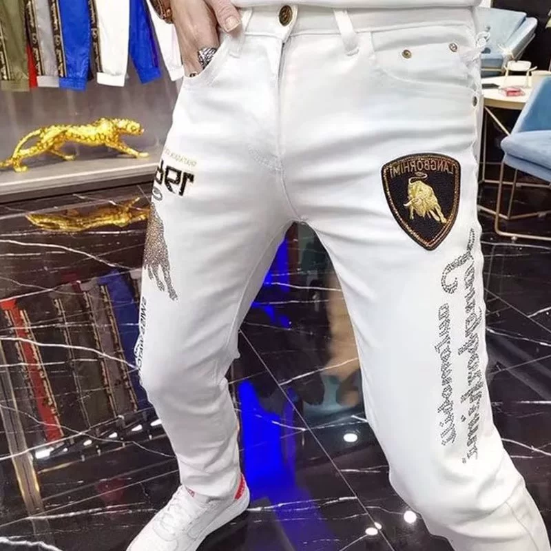 Летние тонкие белые джинсы, брюки, европейский стиль, с вышивкой