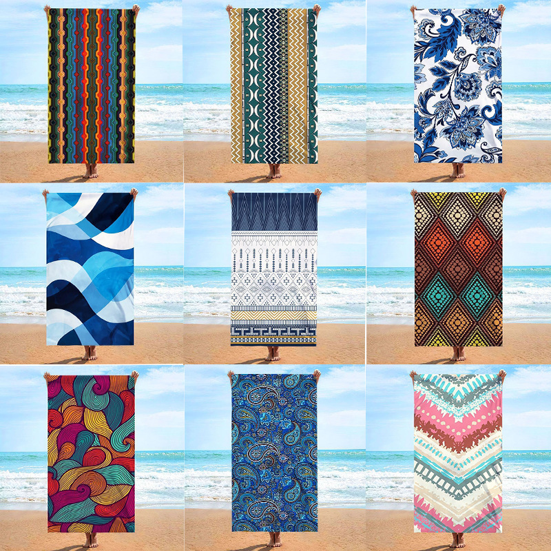 Cross-Border Microfiber Beach Towel with Bohemian Pattern, Absorbent Beach Towel, Lint-Free, Portable Towel for the Seaside