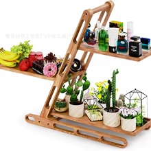 创意家用相思木三层托盘收纳置物架实木收纳架餐厅阶梯式木质托盘