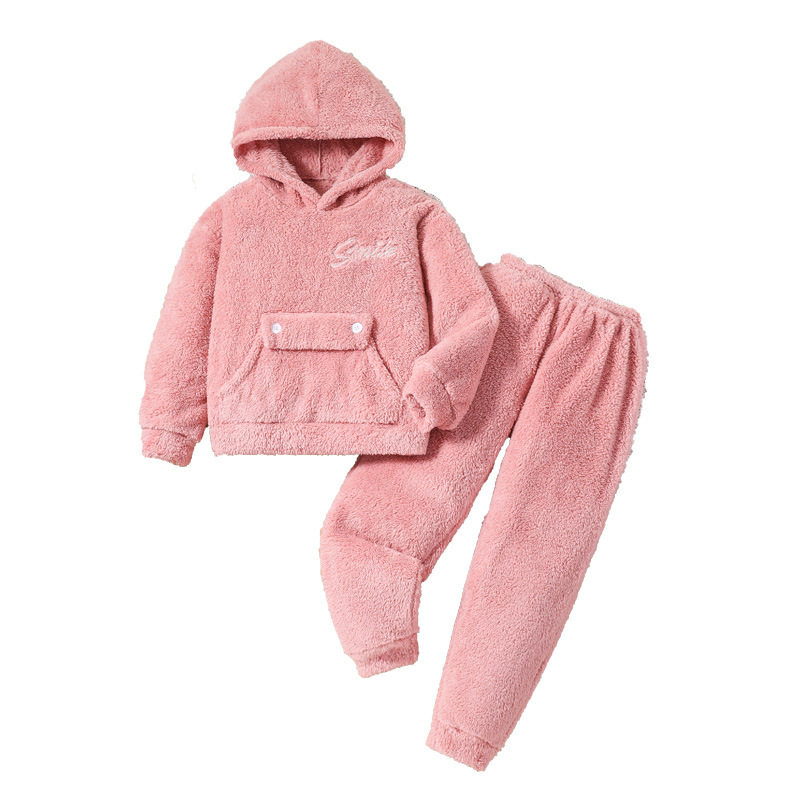 Kinder Frühjahr Neue ärmeln Kapuzenpullover Lange Hosen Plüsch Casual Zwei stück Set für Mädchen_voghion.com
