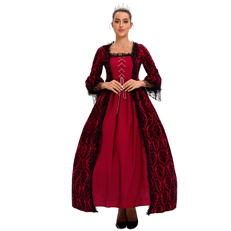 S-5xl más tamaño vestido de corte de alta gama encaje costura gran swing vestido retro medieval renacimiento vestido