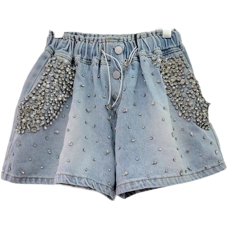 Estación Europea 2023 nueva industria pesada europea estrellado diamante alta cintura adelgazamiento pierna ancha pantalones cortos de mezclilla las mujeres