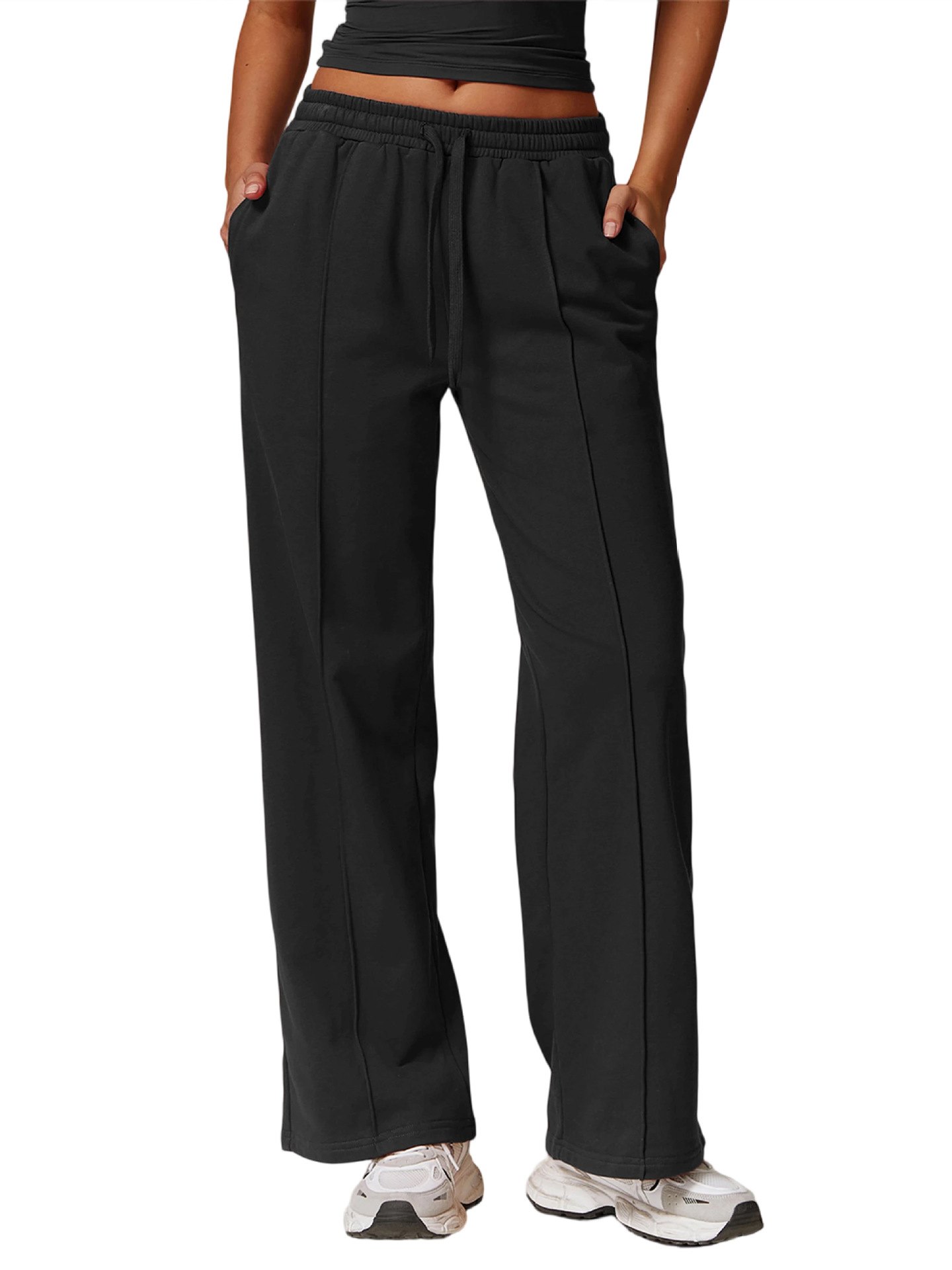 Primavera y otoño nuevos pantalones deportivos de alta cintura sueltos de bolsillo pantalones casuales rectos en el exterior pantalones deportivos versátiles mujeres