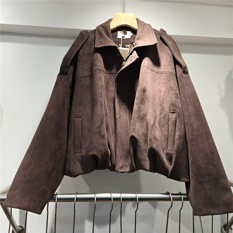 Chaqueta Aviador de Gamuza Sintética para Mujer con Solapa