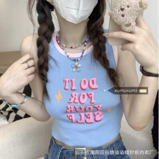 American Sweet Hottie Slim-Fitting Short Navel-Baring Vest with Breast Pads for Women Niche Outer Wear Letter Printed Bottoming Top