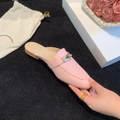 真皮穆勒鞋羊皮包頭半拖鞋女外穿2023春新款平底涼拖無後跟懶人鞋