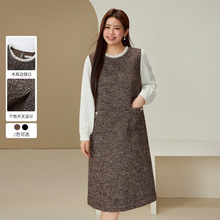 纤莉秀大码女装轻奢复古知性气质粗花呢保暖连衣裙胖mm2024冬新款