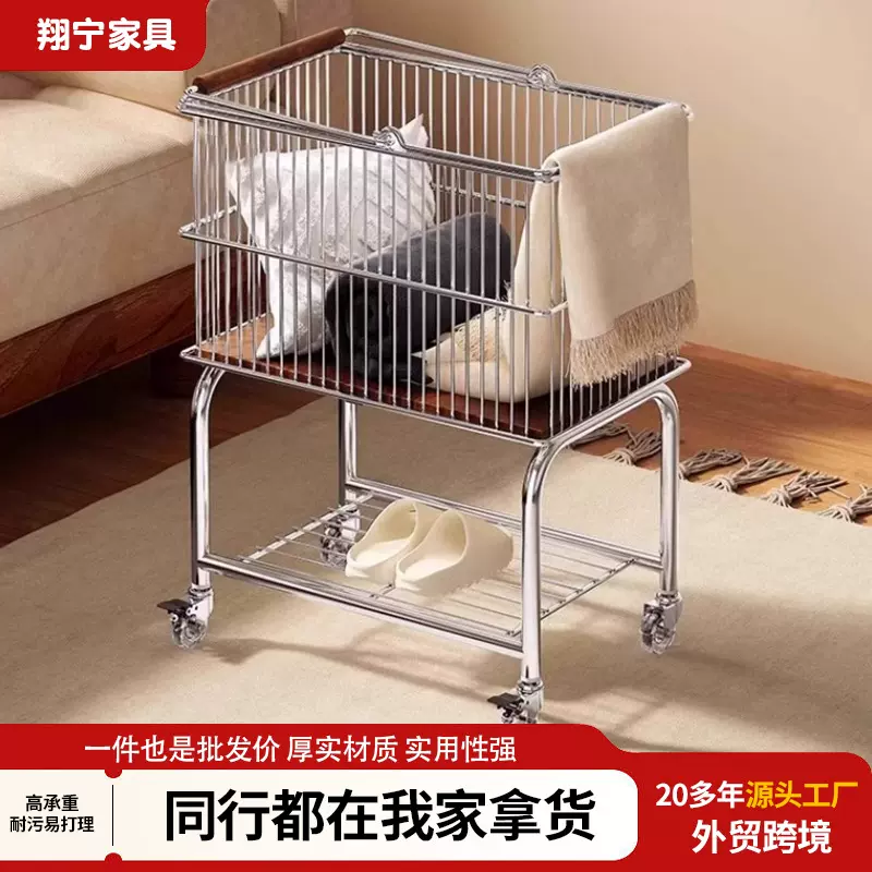 中古风脏衣篓浴室双层可移动脏衣篮推车置物架卫生间衣服收纳篮子