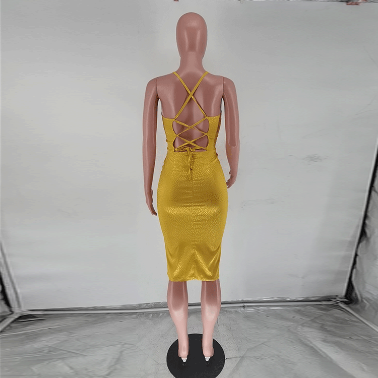 Abito donna sexy con scollo a v profondo e vita alta_voghion.com