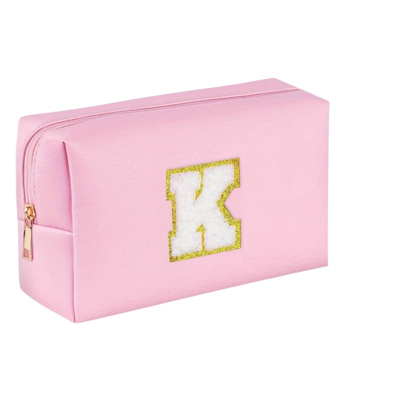 Amazon Venta caliente bolsa de cosméticos simple Pu Cruz patrón impermeable carta inicial bordado bolsa de cosméticos bolsa de almacenamiento de cosméticos