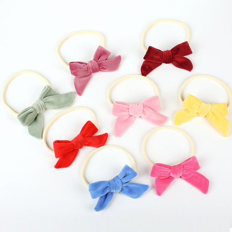 Baby Solid Color Velvet Stretch Seamless Nylon Bow Headband display picture 7