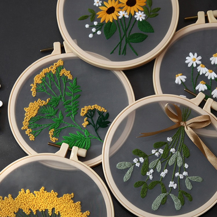 Hecho a mano de malla bordado DIY colgante pintura Europea hilo transparente aguja bordado hilo set principiante hecho en casa regalo los niños