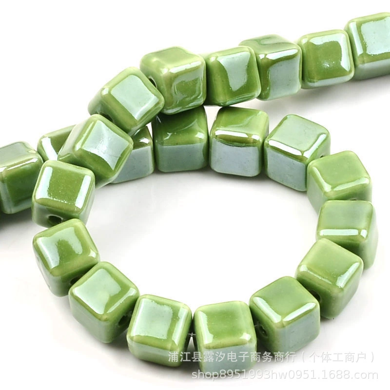 Handmade Ceramic Square Beads, 6/8/10 mm Polished Glazed Cubes for Necklace & Bracelet