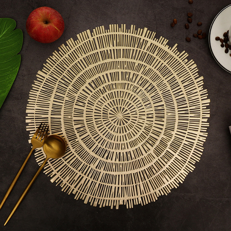 Factory direct lace wood grain PVC bronzing placemat Amazon retail 2 pieces of placemat