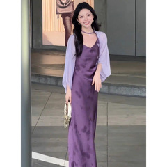 2025夏季一整套御姐气质女神开衫紫色吊带连衣裙子优雅高级感套装