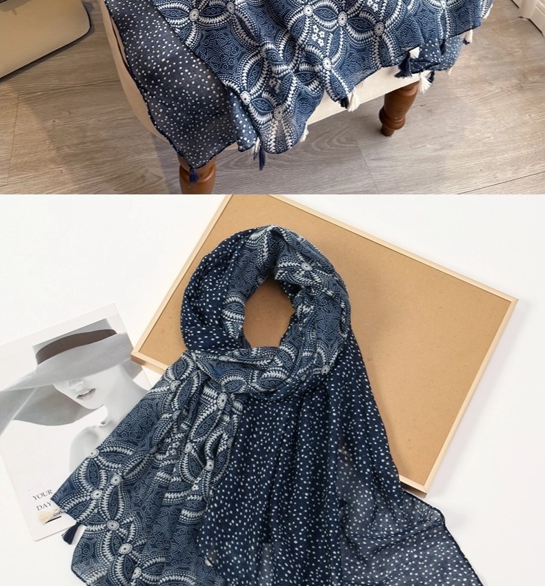 Neuer literarischer kleiner frischer Retro-Fransenschal aus Baumwolle und Leinen für Damen, wunderschön bedruckter Seidenschal, Sonnenschutzschal_voghion.com