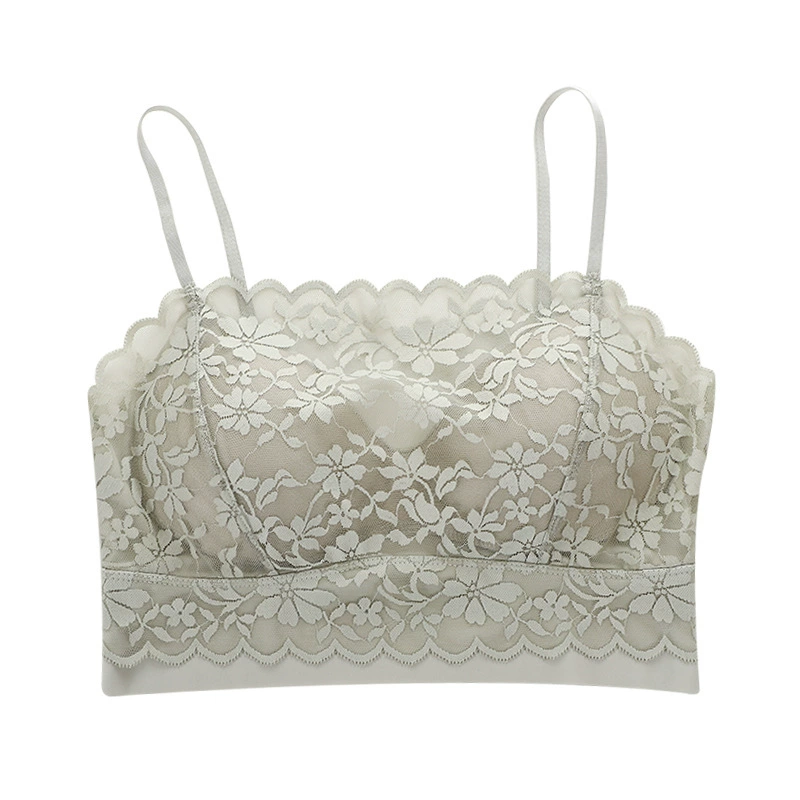 Silk lace summer thin bra top, chest strap, breast pads, underwear, “Frozen”, beautiful back, lifting effect