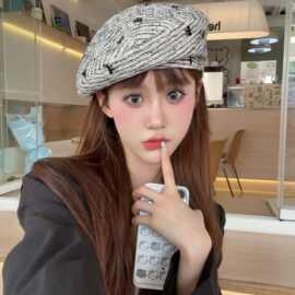 上新三色蝴蝶结贝雷帽画家帽成人女士帽子秋冬款遮阳防晒出游潮帽