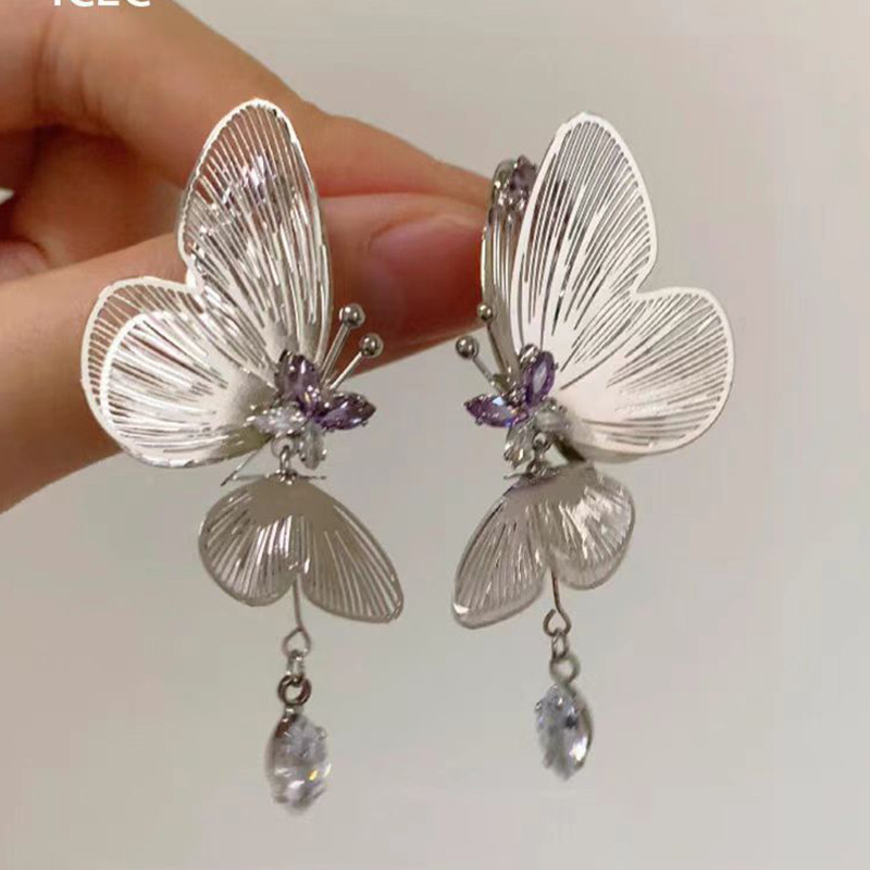 cold style hollowed purple butterfly zircon stud earrings special-interest design exquisite style fashionable temperamental all-match female ear rings