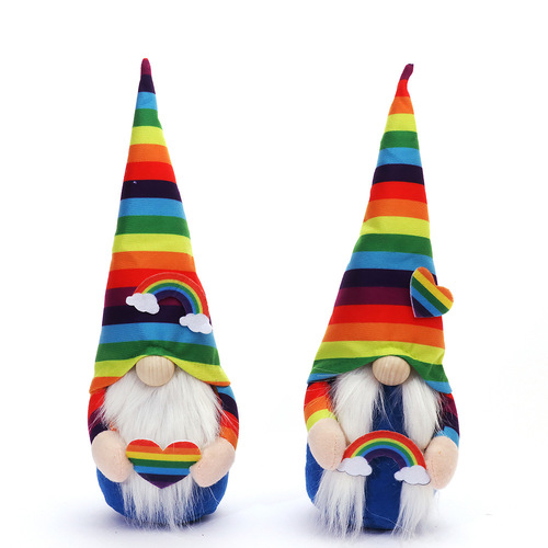 Cross-border new product Rainbow Festival scene decoration props rainbow colorful striped faceless doll holding love doll ornaments