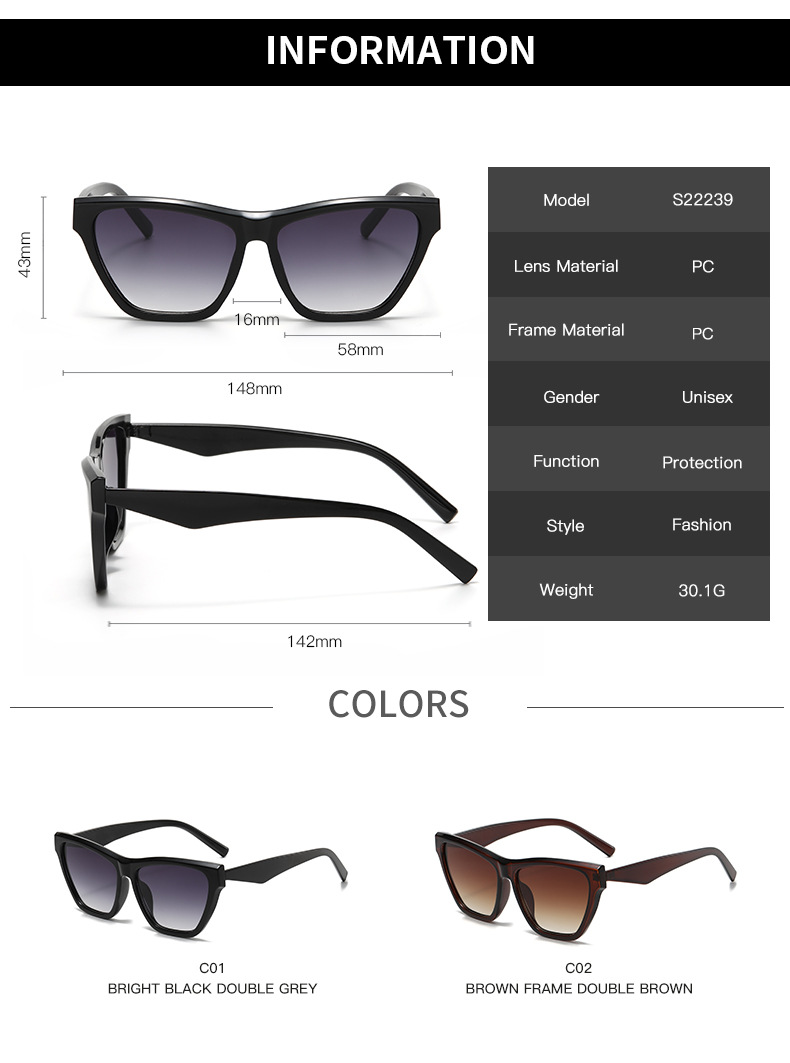 Sunglasses Classification Ac, UV400 Protection Lens Material Streetwear Solid Color Ac UV400 Protection Square Full Frame Women's Sunglasses