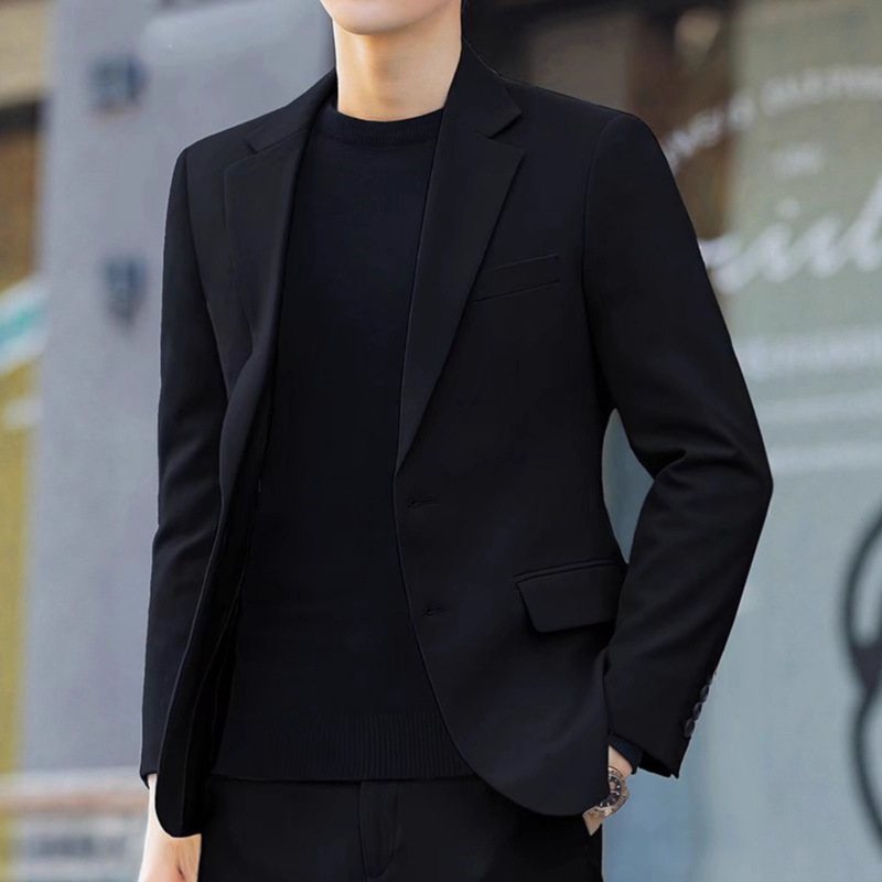 Black Suit Jacket Men's Loose Spring and Autum High-End Slim Business Korean Style Casual Suit Thin Top
