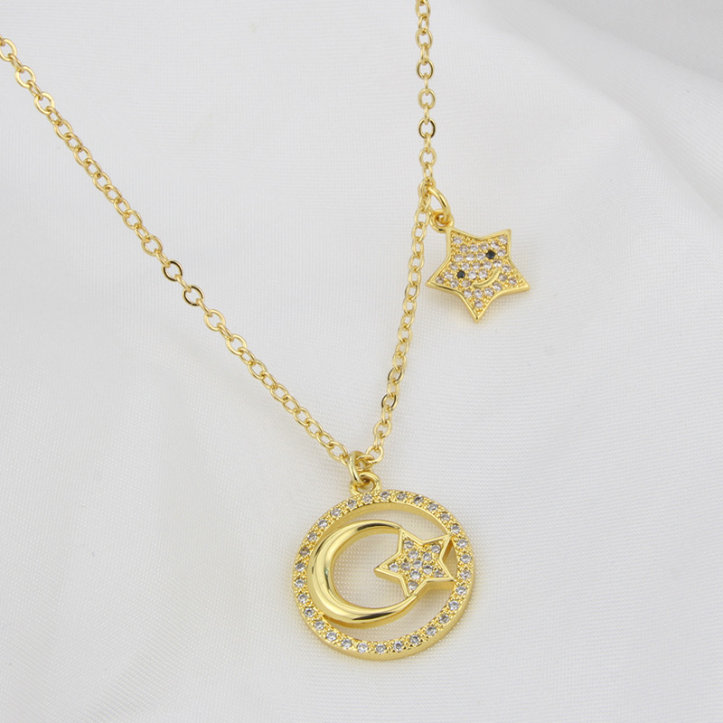 Collier En Acier Inoxydable Pendentif Zircon Étoile Lune En Gros Nihaojewelry display picture 2