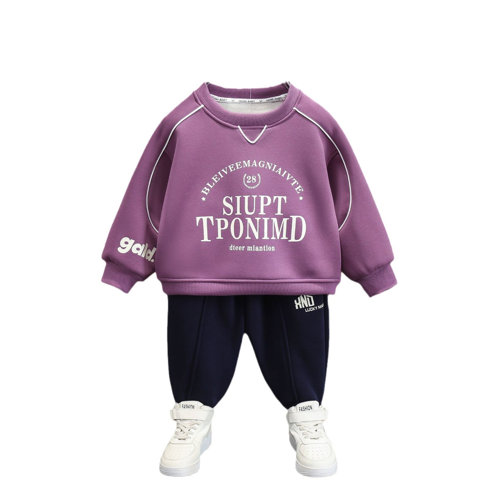 6518 traje de terciopelo para niños 2025 nuevo traje deportivo de suéter de dos piezas grueso para niños pequeños y medianos