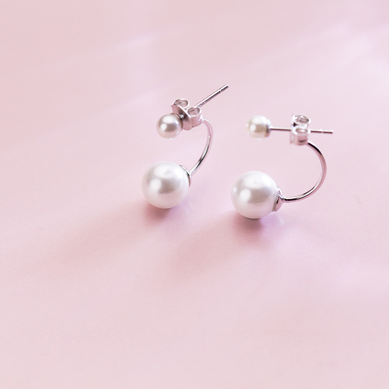 Eloki S925 pendientes de plata coreanos colgados traseros perlas sintéticas pendientes cortos E0262-1