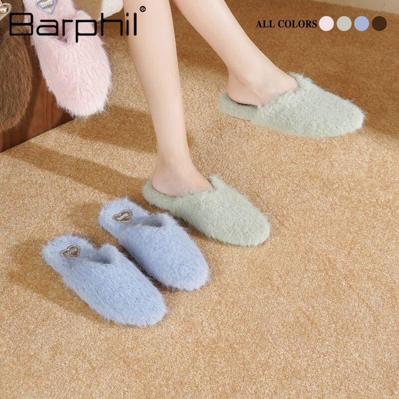 Barphil Indoor Home Slippers for Women, Fashionable and High-End, Silent Wool Warm Cotton Slippers, Autumn and Winter Non-Slip Slippers