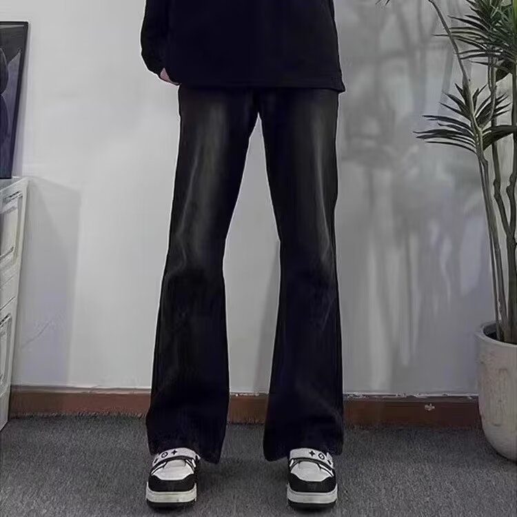 Negro recto 2024 primavera y otoño nuevo estilo americano calle alta suelta pantalones largos casuales marca de moda jeans para hombres