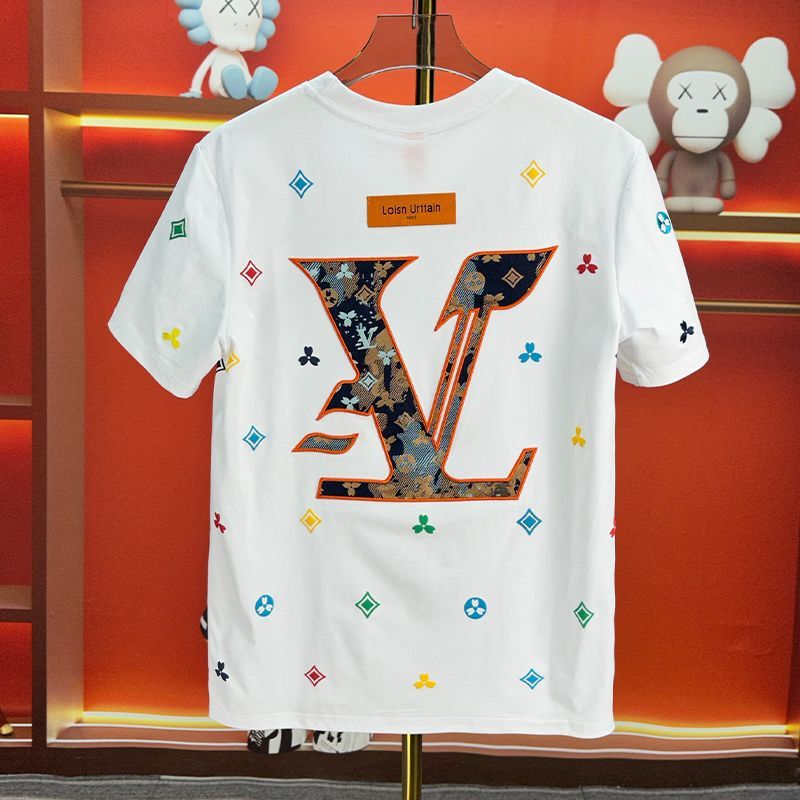 ヨーロッパとアメリカのライトラグジュアリープリント半袖メンズトレンディブランドハンサムラウンドネック右肩Tシャツ夏のファッションカジュアル半袖トレンド|undefined