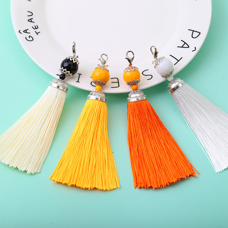 New lobster buckle tassel vertical soft clothing keychain tassel hanging ear DIY pendant alloy craft tassel