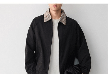 Áo khoác bomber nam cổ lật kẻ caro phong cách công sở — đen chi tiết 13