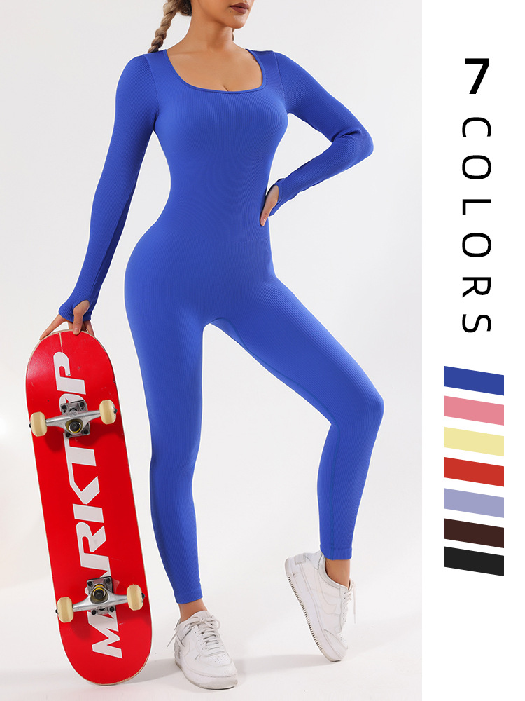 New integrated long sleeved quick drying exercise seamless yoga jumpsuit from Europe and America, tight fitting fitness jumpsuit for women New integrated long sleeved quick drying exercise seamless yoga jumpsuit from Europe and America, tight fitting fitness jumpsuit for women