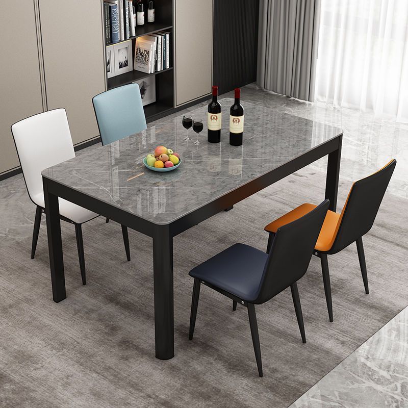 thumbnail for Tx rock plate dining table tempered glass small apartment home living room rectangular dining table and chair combination modern simple dining table