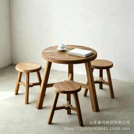 老榆木圆凳家用茶桌凳子餐饮店吧台实木凳咖啡厅甜品店休闲椅