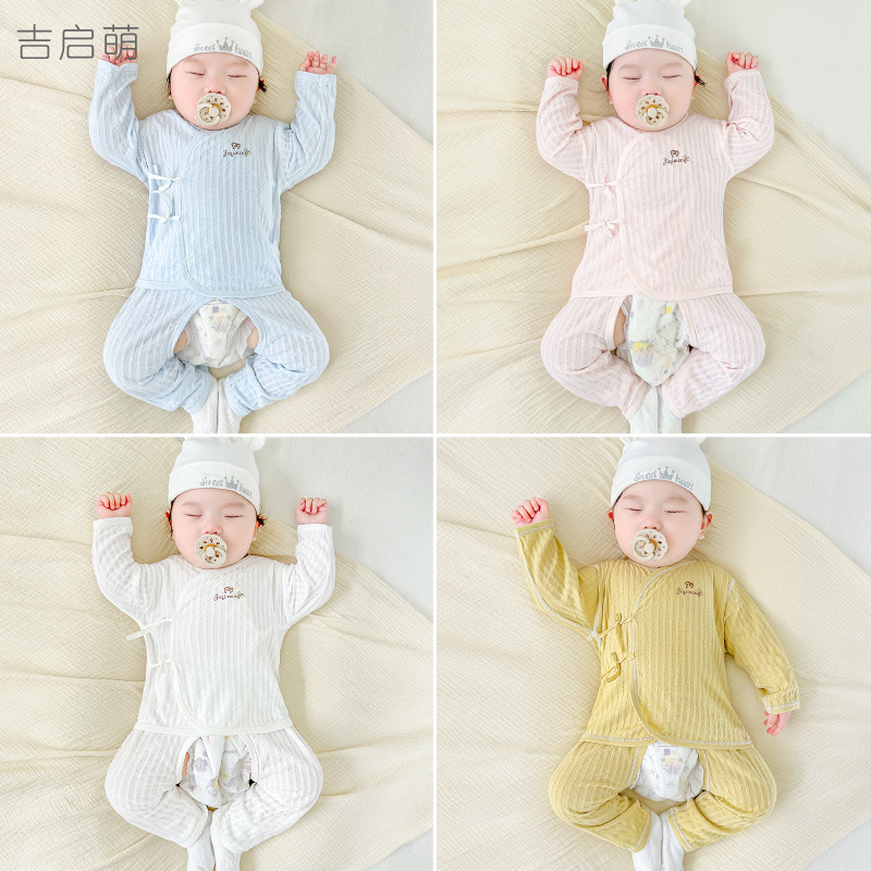 Ropa de bebé recién nacido de verano de algodón recién nacido de manga larga 0 estilo delgado de marzo monje pijama de verano dividido traje de bebé