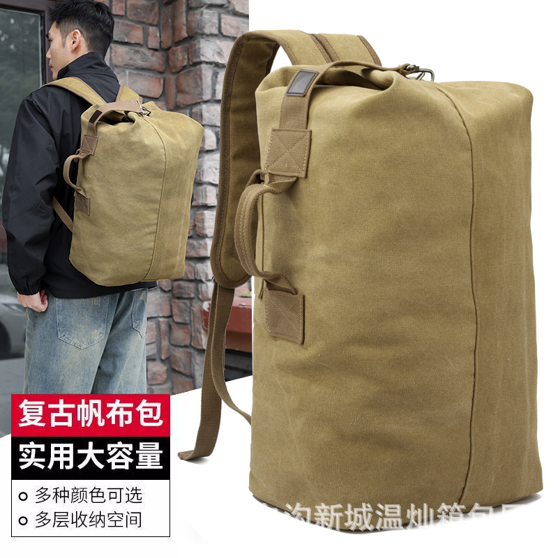 Cross-Border Exclusive Supply of Canvas Backpacks, Round Bucket Bags, Travel Computer Backpacks, Men's Bags, Casual Travel School Bags, Unisex