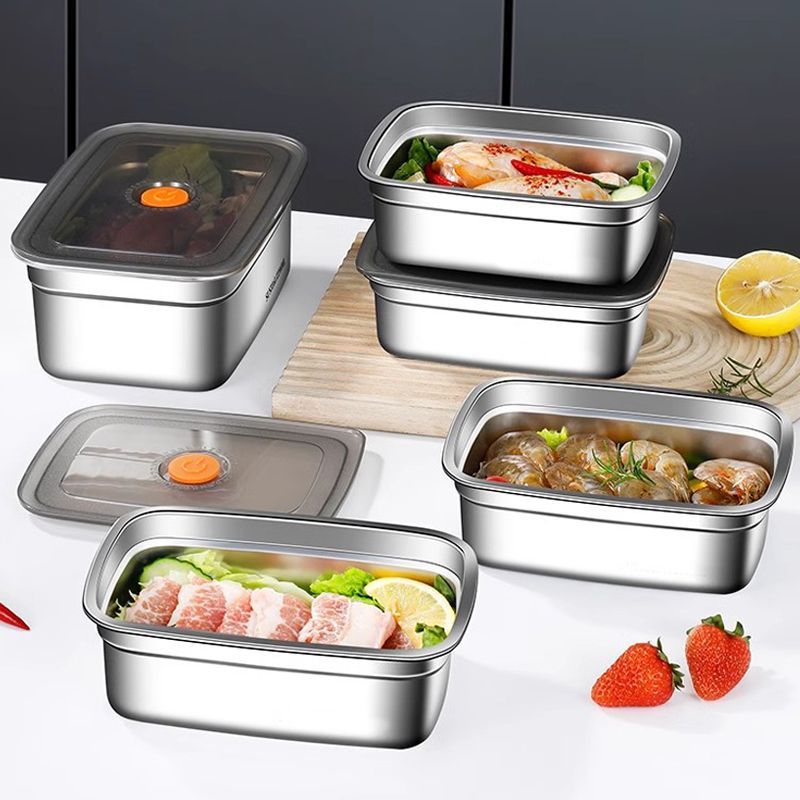 不锈钢食品级密封盖长方形野餐便携盒储物冰箱保鲜盒