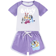 亚马逊热销卡通印花儿童小孩夏季短家居服运动套装QQ008