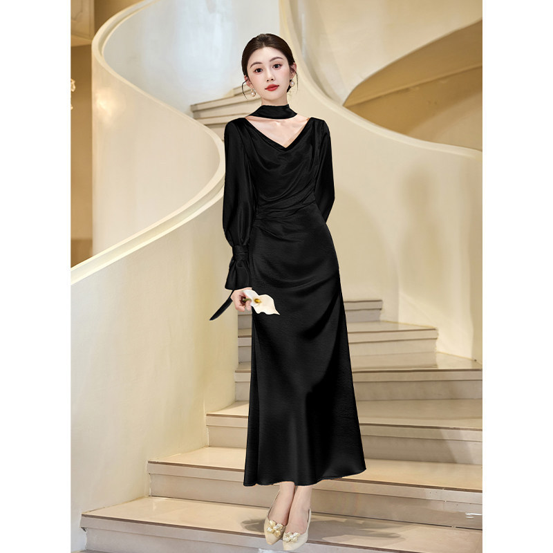 Black Evening Dress, High-End, Light Luxury, Niche Style, for Dinner Parties, Host Events, Coming-Of-Age Ceremonies, Important Occasions, Annual Meetings, Long-Sleeved Dress Black Evening Dress, High-End, Light Luxury, Niche Style, for Dinner Parties, Host Events, Coming-Of-Age Ceremonies, Important Occasions, Annual Meetings, Long-Sleeved Dress